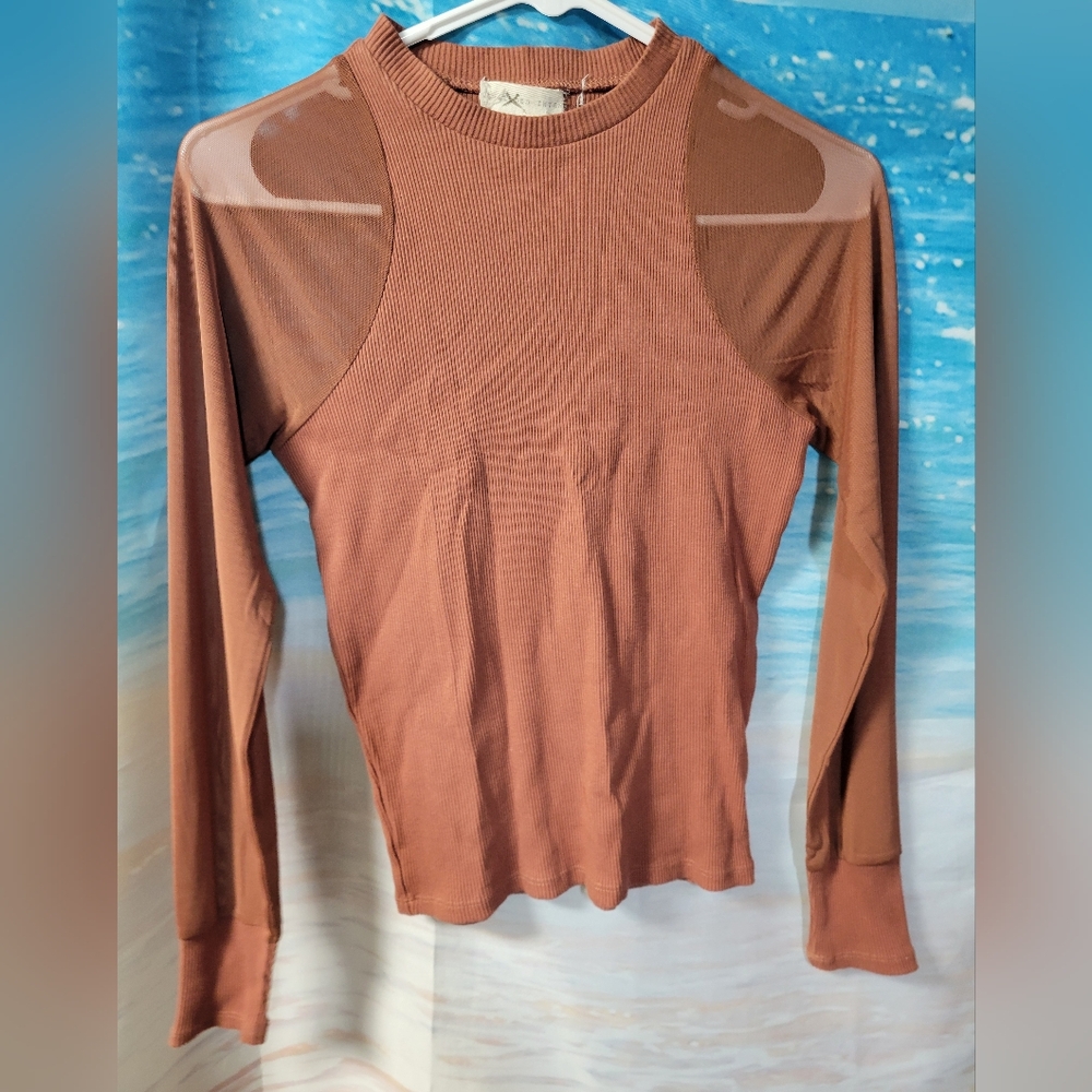 Gilded Intent NWOT Size XS long Sleeve Top Sheer Sleeves